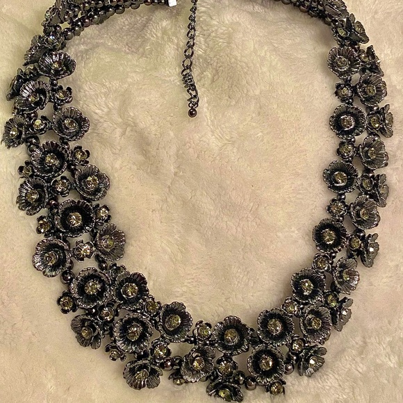 Flower Statement Necklace in a Gunmetal Finish - Picture 1 of 3